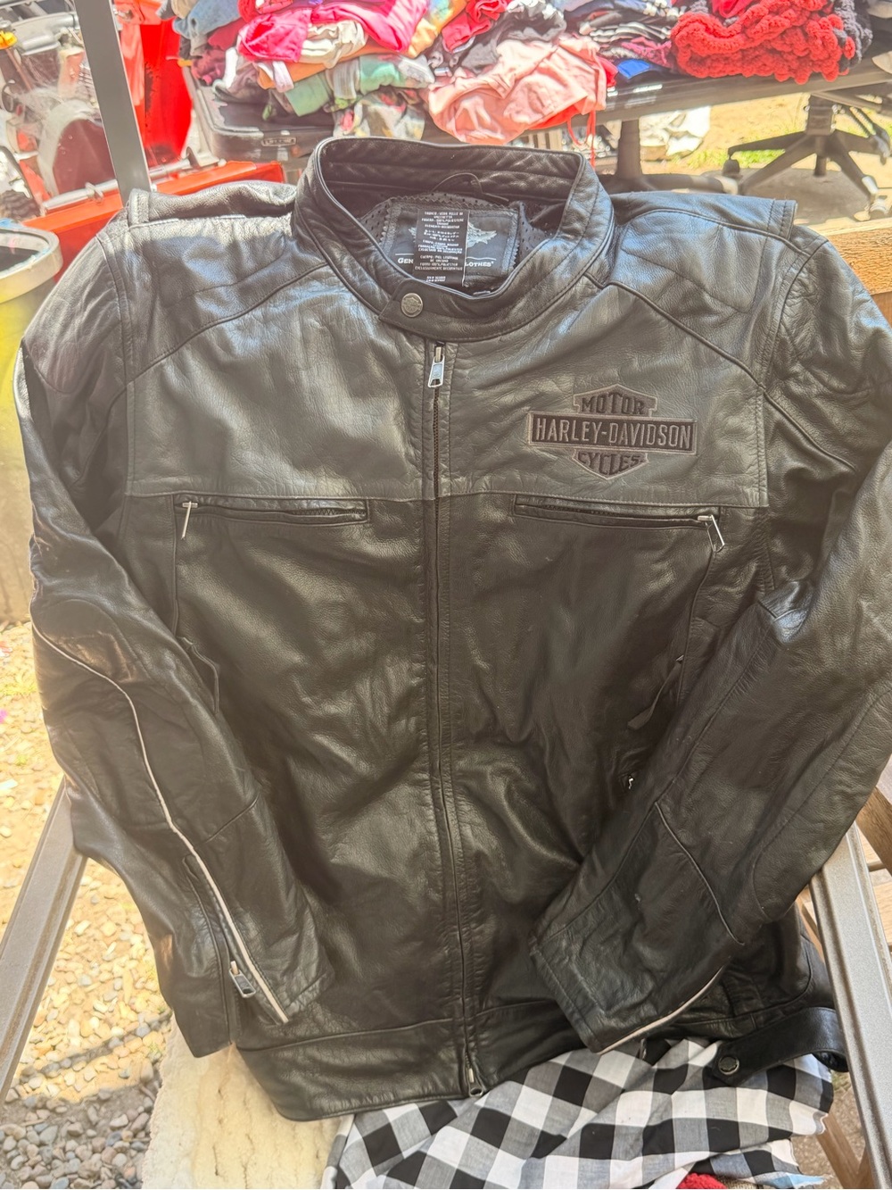 Harley-Davidson Black Leather Riding Jacket with Zip Pockets